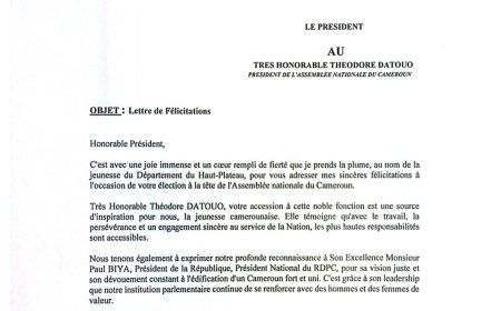 CNJC Hauts-Plateaux salue l’ascension de Théodore Ndatouo à la présidence de l’Assemblée nationale
