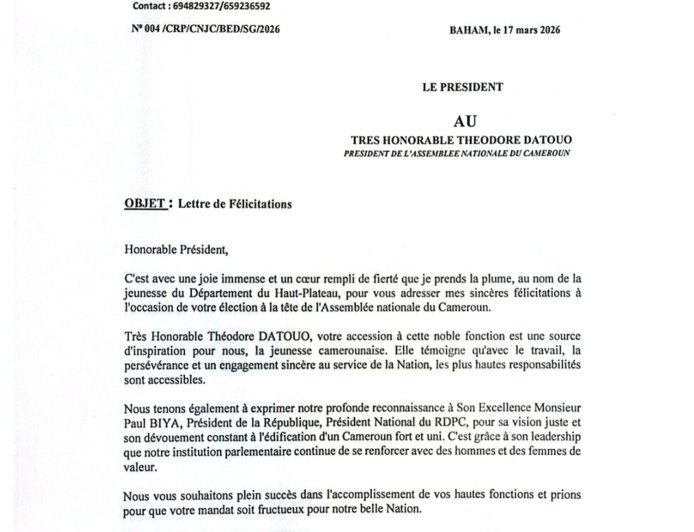 CNJC Hauts-Plateaux salue l’ascension de Théodore Ndatouo à la présidence de l’Assemblée nationale